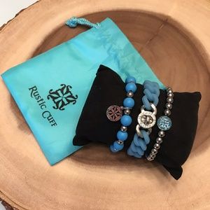 Blue Rustic Cuff Rubber & Stainless Set